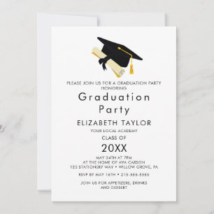 Chic Gold Grad Cap Photo Double Graduation Party I Invitation