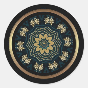 Chic Gold & Green Asian Style 2 Classic Round Sticker