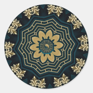 Chic Gold & Green Asian Style Classic Round Sticker