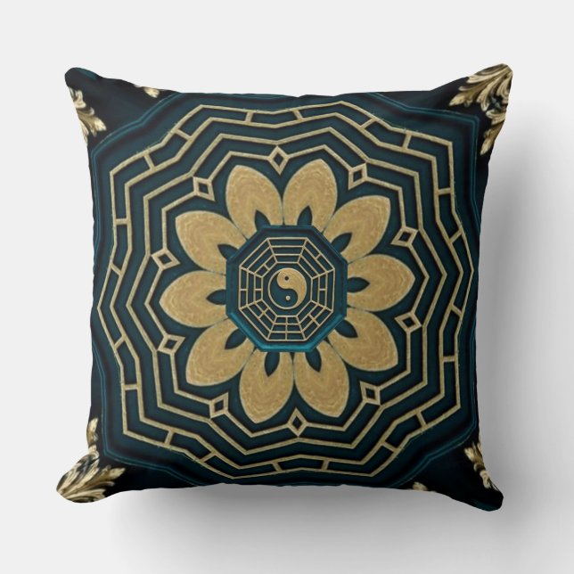 Chic Gold & Green Asian Style Cushion (Front)