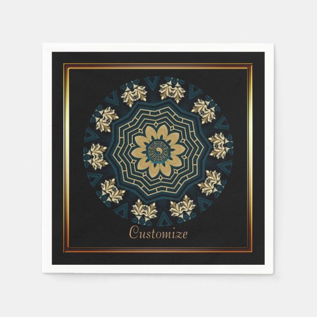 Chic Gold & Green Asian Style Napkin (Front)