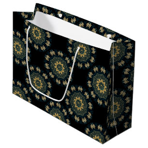 Chic Gold & Green Asian Style Pattern Large Gift Bag