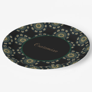 Chic Gold & Green Asian Style Pattern Paper Plate