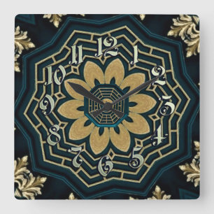 Chic Gold & Green Asian Style Square Wall Clock