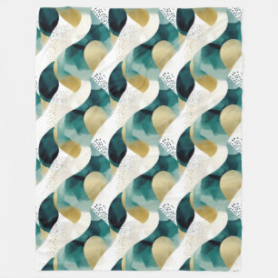 Chic Gold Green White Abstract Fleece Blanket