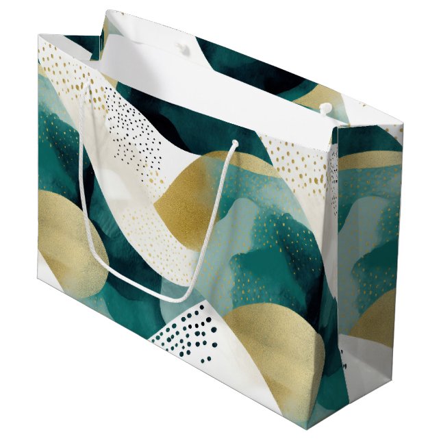 Chic Gold Green White Abstract Large Gift Bag (Front Angled)