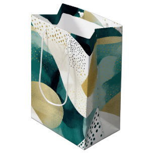 Chic Gold Green White Abstract Medium Gift Bag