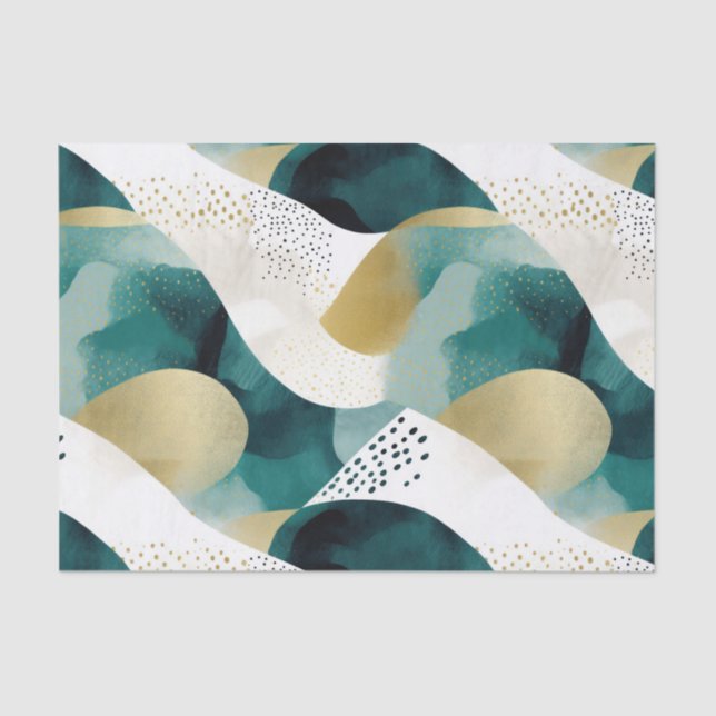 Chic Gold Green White Abstract Tissue Paper (Front)