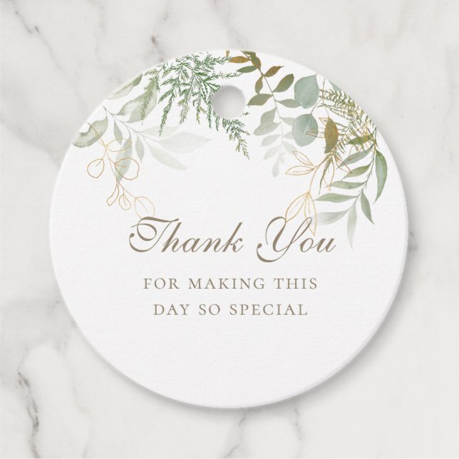 Chic Gold Greenery Thank You Favour Gift Tags (Front)