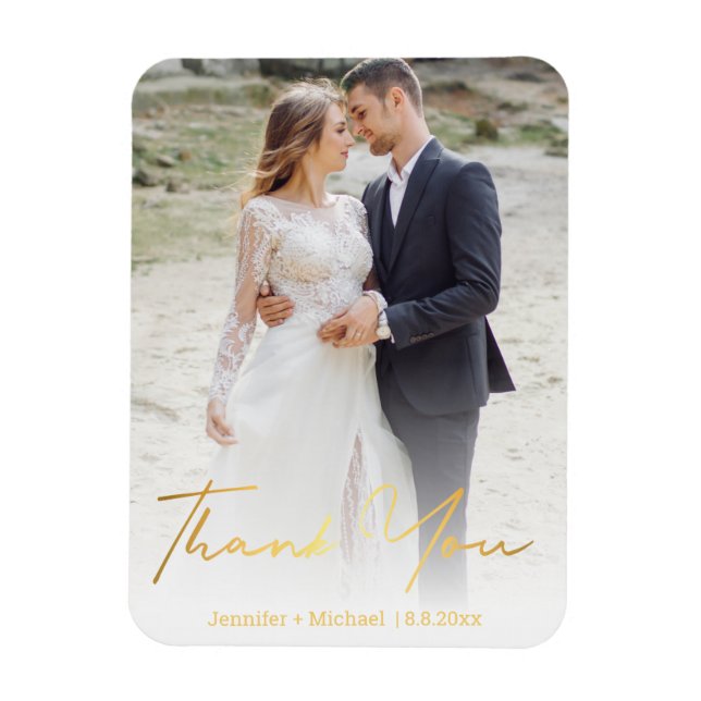 chic gold handwritten wedding  photo  thank you  magnet (Vertical)