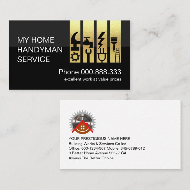 Chic Gold Handyman Tools Tab Builder Business Card (Front/Back)