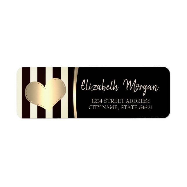 Chic  Gold Heart,Black Stripes  Address Label (Front)