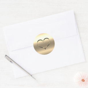 Chic Gold Heart Classic Round Sticker