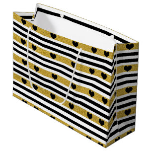 Chic Gold Heart Monochrome Pattern Large Gift Bag