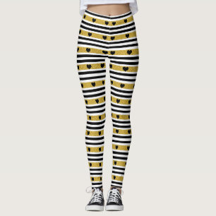 Chic Gold Heart Monochrome Pattern Leggings