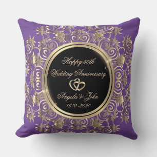 Chic Gold Hearts Swirl 50th Wedding Anniversary Cushion