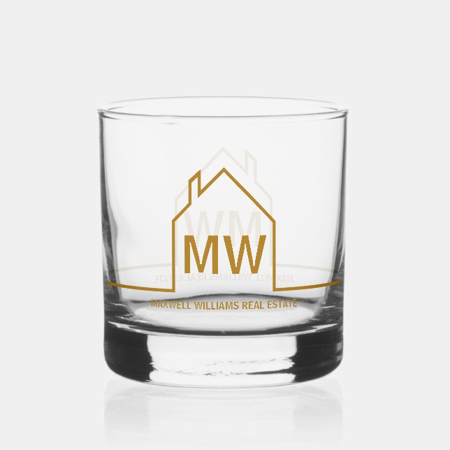 Chic Gold House Real Estate Company Realtor Gift Whiskey Glass (Front)