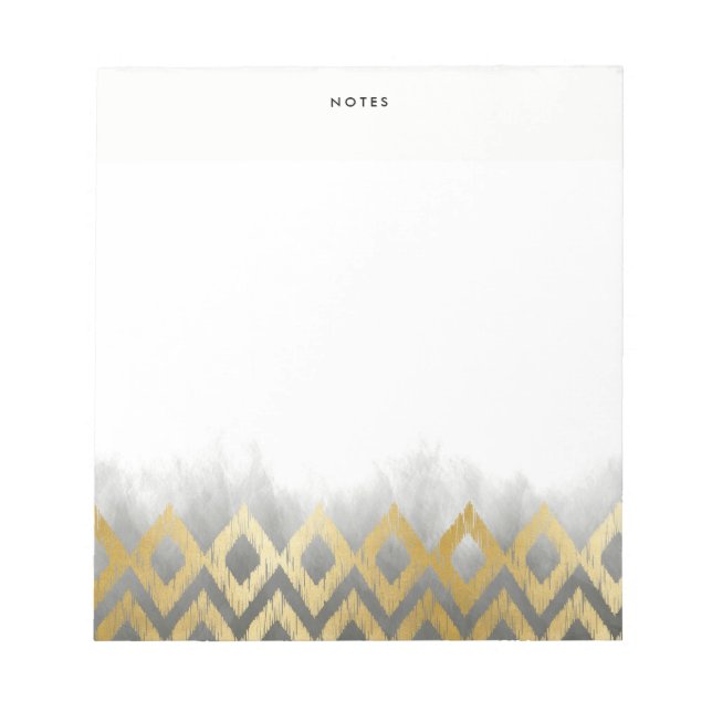 Chic Gold Ikat Pattern Grey Personalised Notepad (Front)
