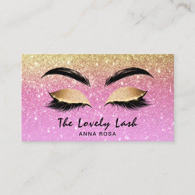 *~* Chic Gold Lavender Lashes Extensions Brows Business Card (Front)