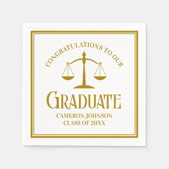 Chic Gold Law School Custom Graduation Party Napkin (Front)