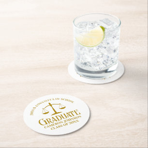 Chic Gold Law School Custom Graduation Party Round Paper Coaster