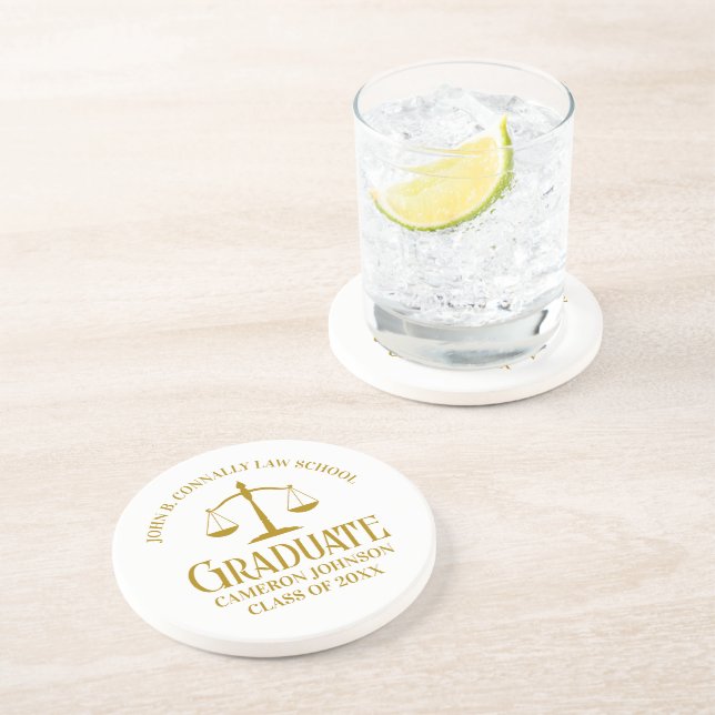 Chic Gold Law School Graduate Keepsake Coaster (Side)