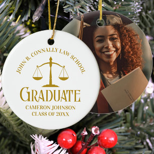Chic Gold Law School Graduation Christmas Ceramic Tree Decoration