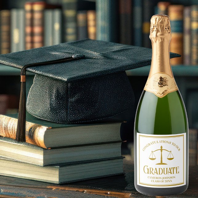 Chic Gold Law School Graduation Party Custom Sparkling Wine Label (Creator Uploaded)