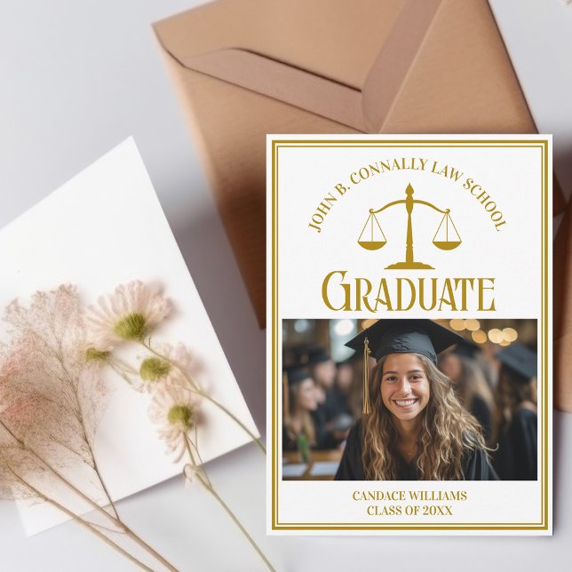 Chic Gold Law School Graduation Photo Announcement (Creator Uploaded)
