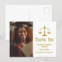 Chic Gold Law School Graduation Photo Thank You