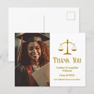 Chic Gold Law School Graduation Photo Thank You Postcard