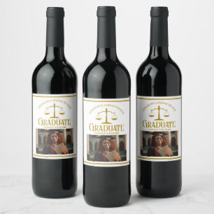 Chic Gold Law School Photo Custom Graduation Party Wine Label