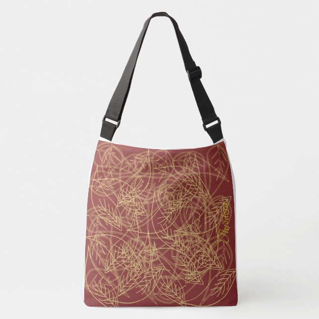 Chic Gold Leaf Burgundy Classic Pattern Crossbody Bag (Front)