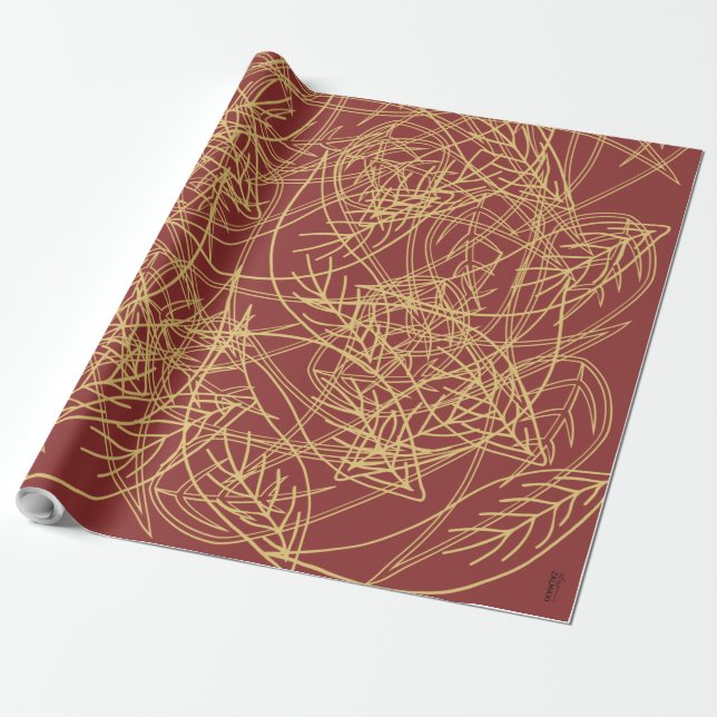 Chic Gold Leaf Burgundy Classic Pattern Wrapping Paper (Unrolled)