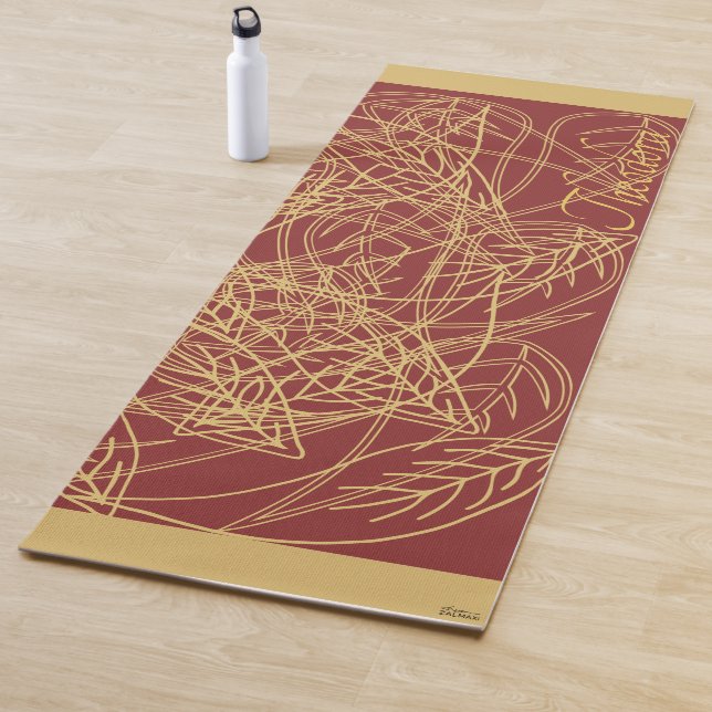 Chic Gold Leaf Burgundy Classic Pattern Yoga Mat (In Situ)