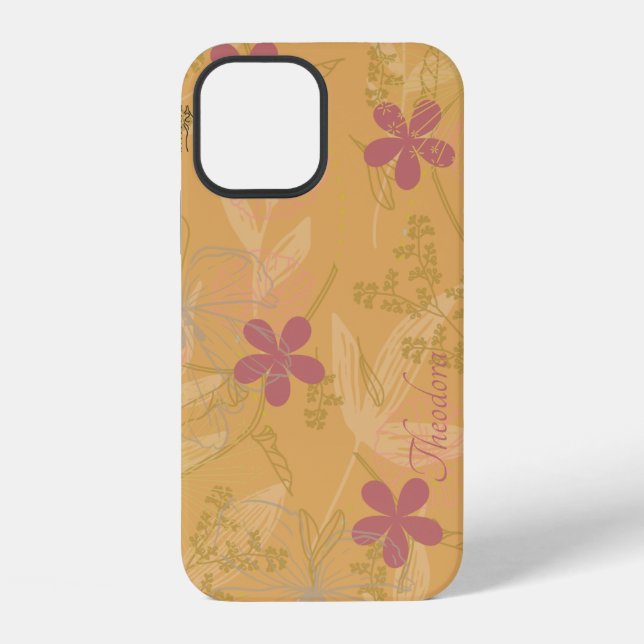 Chic Gold Leaf Flower Peach Violet Pattern iPhone Case (Back)