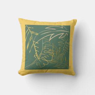 Chic Gold Leaf Green Background Cushion