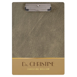 Chic gold leather brown custom name Elegant  Clipboard