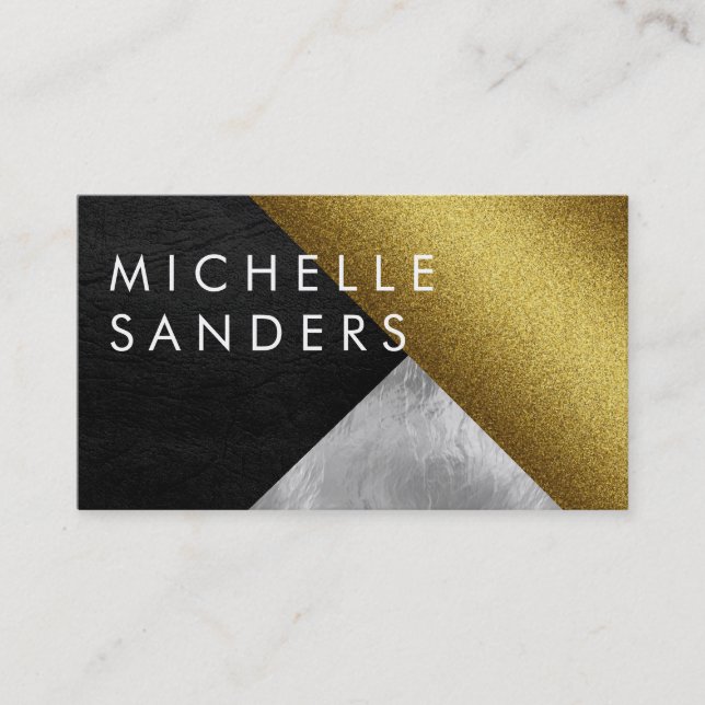 Chic Gold Leather Glass Modern Art Business Card (Front)