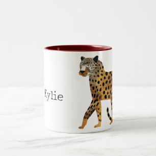 Chic Gold Leopard Cat Two-Tone Coffee Mug