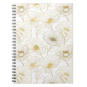 Chic Gold Line Flower White Floral Pattern Notebook