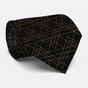 Chic Gold Line Pattern Black Neck Tie