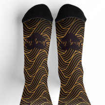 Chic Gold Linework Pattern Socks – Add Your Text