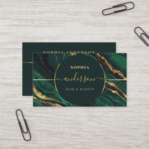 Chic Gold Logo circle & Dark Green Agate Glitter Business Card