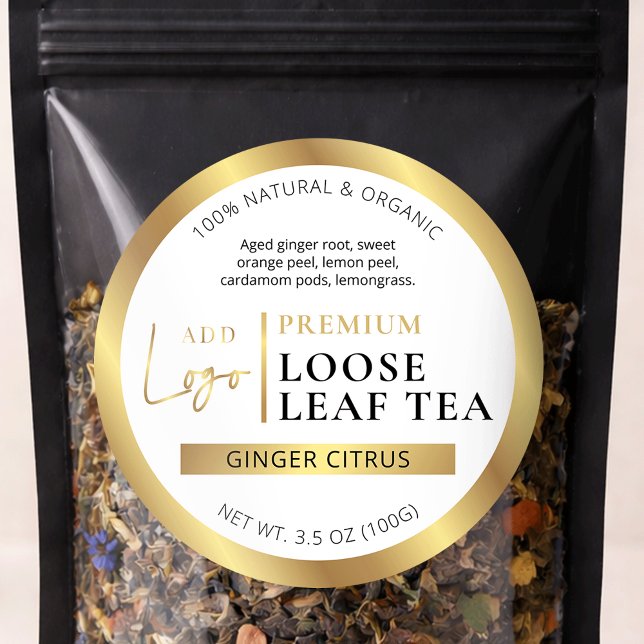 Chic Gold Logo Loose Leaf Tea Coffee Product Label (Creator Uploaded)