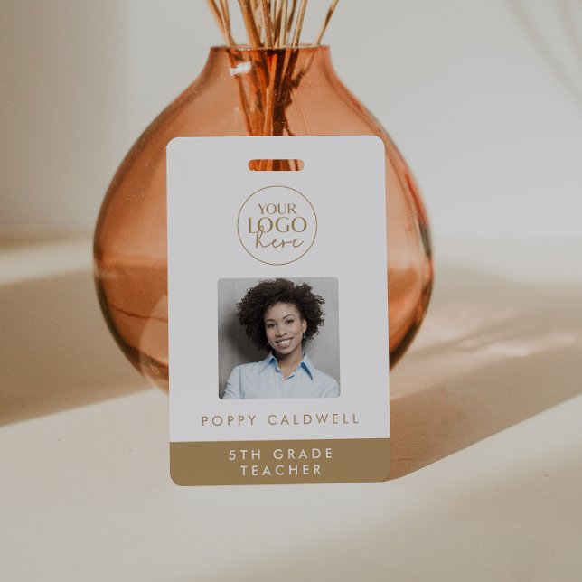 Chic Gold Logo Photo Employee or Teacher ID ID Badge (Creator Uploaded)