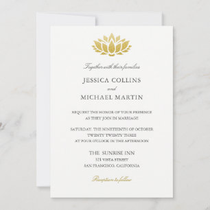 Chic Gold Lotus Flower Custom Wedding Invitation