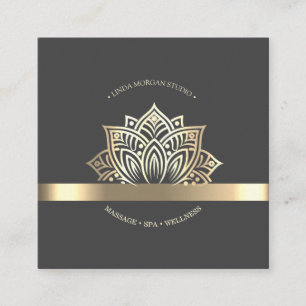 Chic Gold Lotus Flower Grey Square Business Card