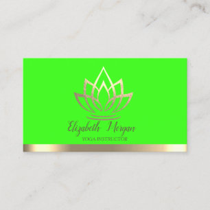 Chic Gold Lotus Flower Yoga Instructor Green Neon Business Card