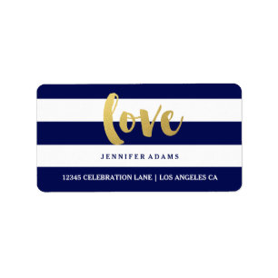 Chic Gold LOVE Blue Stripe Address Labels